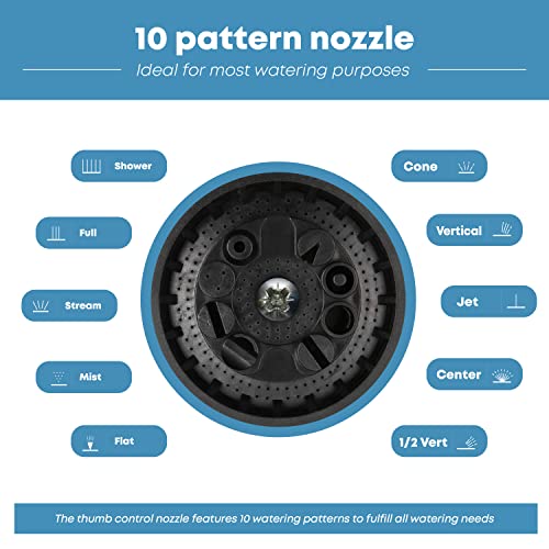 INNAV8 Garden Hose Nozzle Sprayer Heavy Duty - Features 10 Spray Patterns, THUMB CONTROL On Off Valve for Easy Water Control - HIGH Pressure Nozzle for Hose Outdoor - Image 3