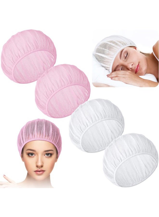 Chuarry 4 Pcs Mesh Sleep Bonnet for Sleeping Night Curly Hair Nets Sleep Caps for Women(White, Pink) - Image 1
