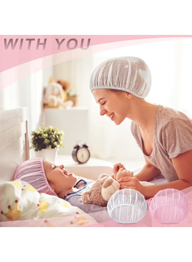 Chuarry 4 Pcs Mesh Sleep Bonnet for Sleeping Night Curly Hair Nets Sleep Caps for Women(White, Pink) - Image 2