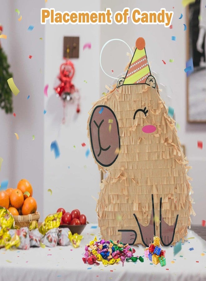 Timisea Hippie Pinata,Capybara Piñata with Blindfold and paper Stick,Mexican Birthday Party Decorations Animal Piñata for Kids Boys Grils Holiday Celebration 13 * 8 inch - Image 4
