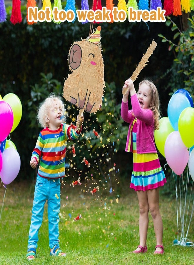 Timisea Hippie Pinata,Capybara Piñata with Blindfold and paper Stick,Mexican Birthday Party Decorations Animal Piñata for Kids Boys Grils Holiday Celebration 13 * 8 inch - Image 3