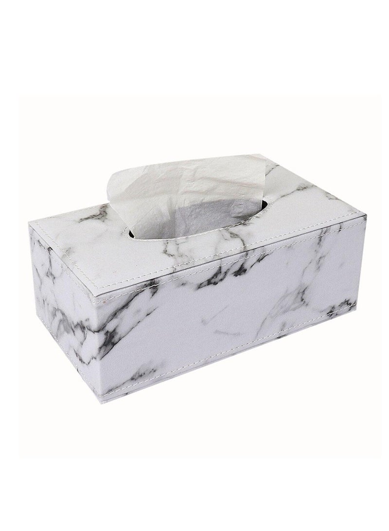 Reko PU Leather Tissue Box Container with Marble Design Household Office Rectangular Tissue Paper Holder Box Cover Case Napkin Holder Home Office Car Tissue Holder with Magnetic Bottom  - Image 1