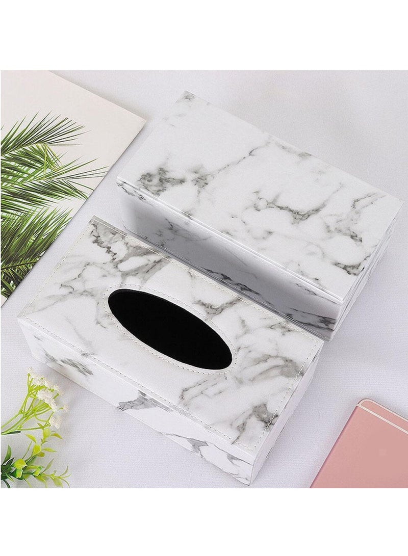 Reko PU Leather Tissue Box Container with Marble Design Household Office Rectangular Tissue Paper Holder Box Cover Case Napkin Holder Home Office Car Tissue Holder with Magnetic Bottom  - Image 2