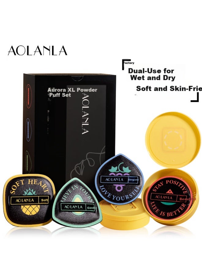 Aolanla Aurora Air Cushion Powder Puff, Extra Large And Thick, For Both Dry And Wet Use, Sponge Foundation Puff, Resistant To Powder Absorption, Individually Packaged, 4-piece Set - Image 1