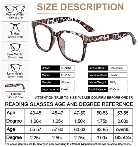 AEZUNI Oversize Square Reading Glasses for Women Oversized Trendy Large Readers 100 125 150 175 200 225 250 275 300 350 400 500 600(Demi,1.75) - Image 5