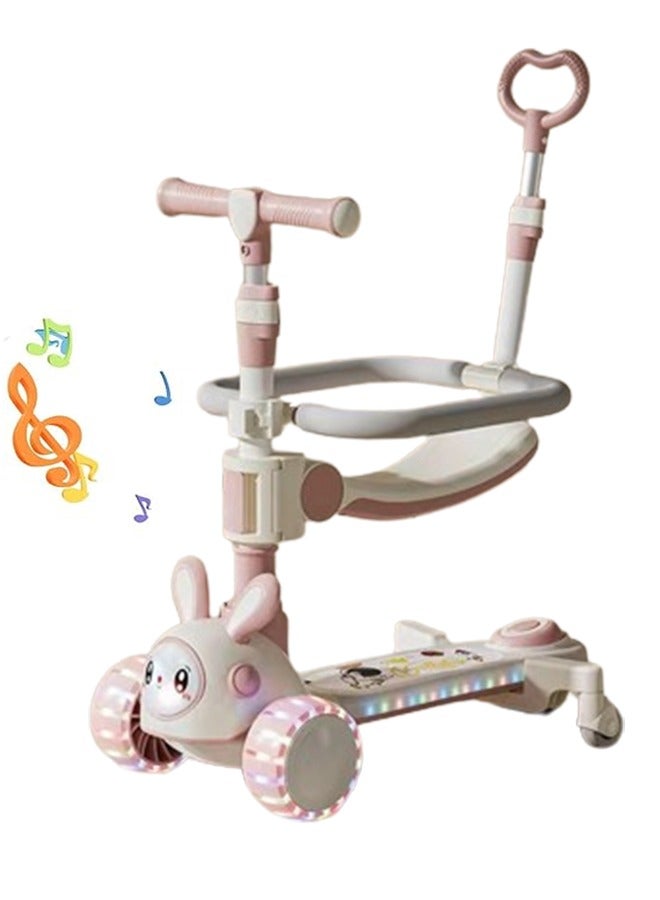 ZCM-HAPPY 4-in-1 Adjustable Folding Plastic Children's Scooter with Music and Flashing Lights - Sit and Push Option, Ideal for Early Development and Fun Rides - Image 1