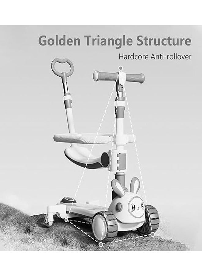 ZCM-HAPPY 4-in-1 Adjustable Folding Plastic Children's Scooter with Music and Flashing Lights - Sit and Push Option, Ideal for Early Development and Fun Rides - Image 3