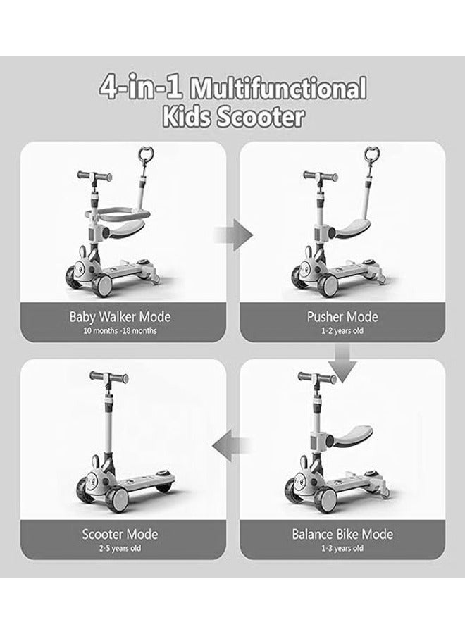 ZCM-HAPPY 4-in-1 Adjustable Folding Plastic Children's Scooter with Music and Flashing Lights - Sit and Push Option, Ideal for Early Development and Fun Rides - Image 2