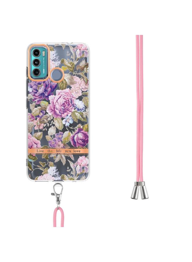 اس-توب جراب لهاتف Motorola Moto G60 / G40 Fusion من سلسلة Flowers جراب TPU مع حبل - Image 3