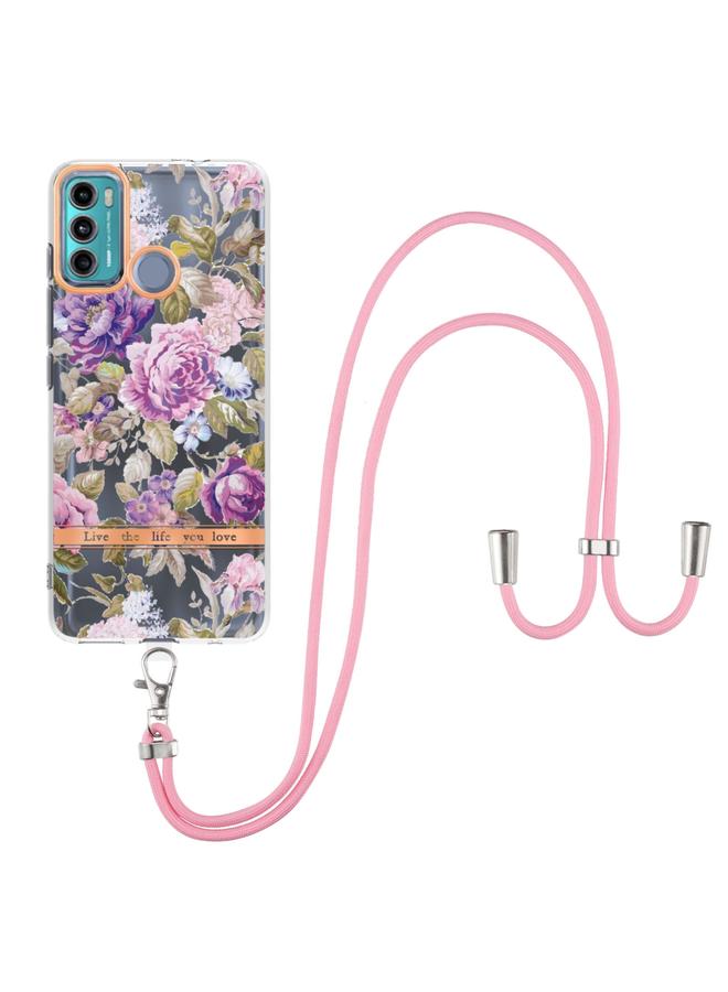اس-توب جراب لهاتف Motorola Moto G60 / G40 Fusion من سلسلة Flowers جراب TPU مع حبل - Image 2