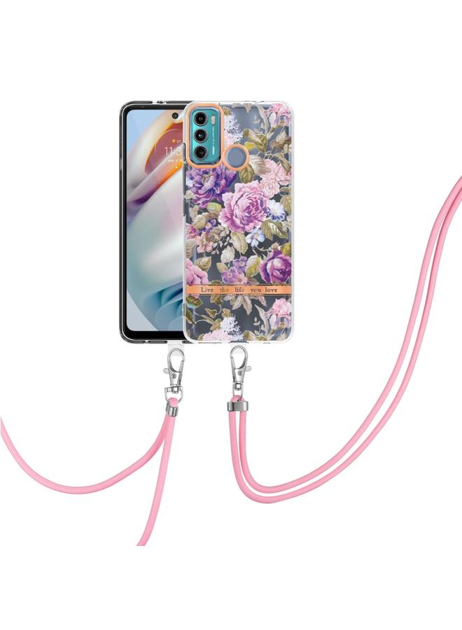اس-توب جراب لهاتف Motorola Moto G60 / G40 Fusion من سلسلة Flowers جراب TPU مع حبل - Image 1