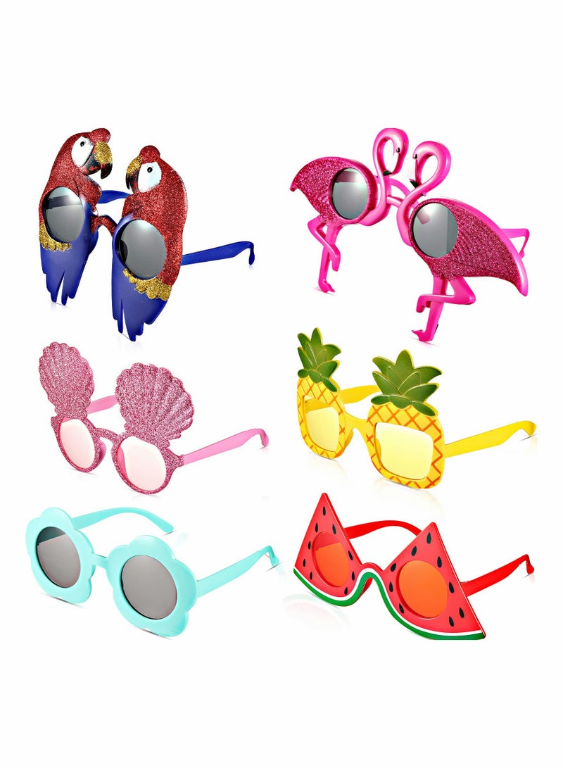 Hawaiian Party Sunglasses 6 Pairs Fun Tropical Eyeglasses for Kids and Adults Summer Beach Theme Party Supplies - Image 1
