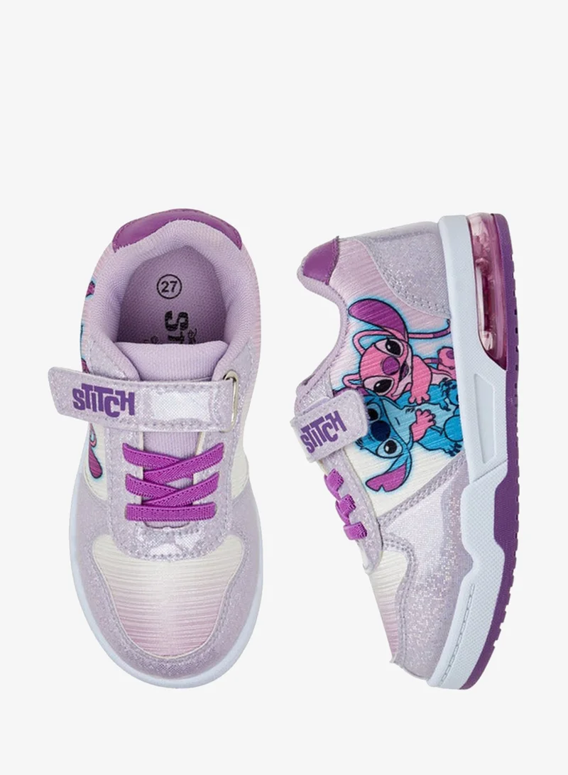 Disney Girls Stitch Print Light-Up Sneakers with Hook and Loop Closure
