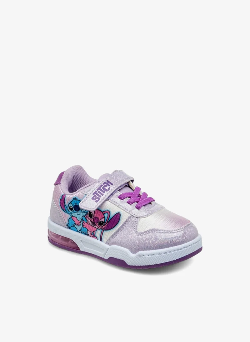Disney Girls Stitch Print Light-Up Sneakers with Hook and Loop Closure