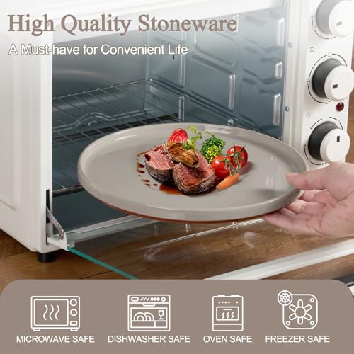 LIANYU Stoneware Dinnerware Sets Service for 4, 12 PCS Plates and Bowls Sets, Handmade Ceramic Dish Set, Highly Chip and Crack Resistant Modern Plate Set, Terra Brown - Image 4