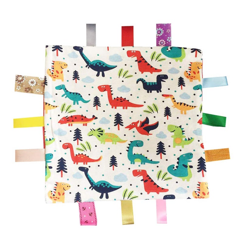 G-Tree Baby Comfort Blanket with Tag, Multi-Coloured Dinosaurs Tag, FOMUNI Taggy Blanket - Red Textured Underside - Image 2