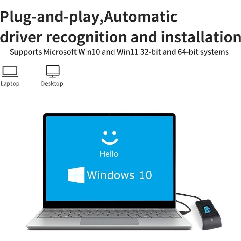 USB Fingerprint Reader for Windows 10/11 - Windows Hello Compatible, Plug-and-Play with Automatic Driver Installation, Includes 5ft Extension Cable for Password-Free Operation - Image 2