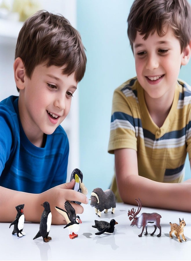 SIENON 60Pcs Arctic Animal Toy Set Includes 23Pcs Mini Polar Animals with Polar Bear, Penguin, Caribou, Puffin, Lynx, 1pc Igloo, 4Pcs Pine Trees, 32Pcs Fake Ice Rocks for School Project Cake Toppers - Image 4