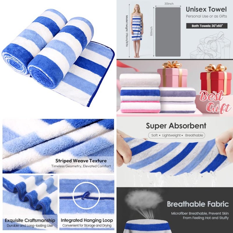 Microfiber Bath Towels, Bath Towel 30" x 60",Oversized, Soft, Super Absorbent and Fast Drying, Multipurpose Use for Sports, Fitness, Yoga, Hanging Loop, Lint Free, Oversized, Soft, Super Absorbent, Fast Drying, Perfect for Shower, Sauna, Gym, Sports, Fitness, Yoga - Image 1