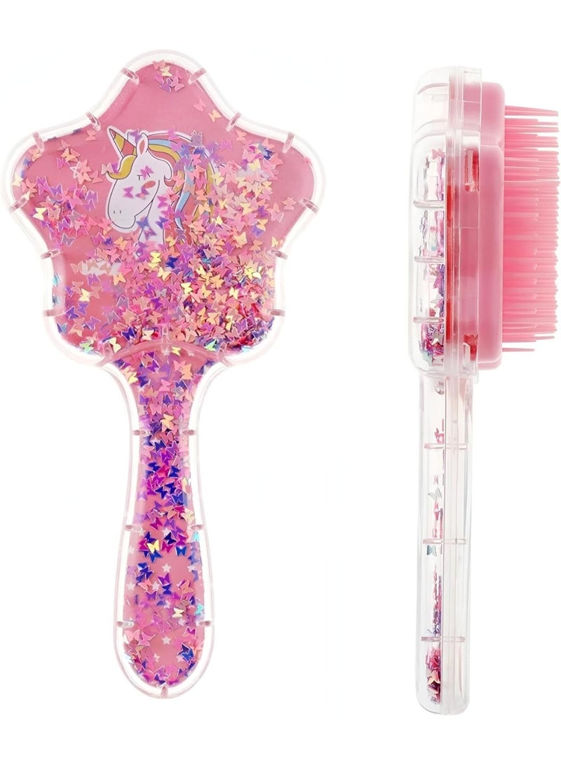 فرشاة شعر يونيكورن وردية للبنات - فرشاة سهلة لفك تشابك الشعر للأطفال، لا حاجة لمثبت الشعر، تصميم لامع، هدية فرشاة شعر ممتعة وآمنة - Image 1