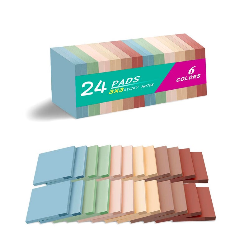 Vanpad (24 Pads) Sticky Notes 3x3 inch, Self-Stick Pads Vintage Colors Sticky Note, Recyclable, Easy to Post for Home, Office, Notebook - Image 1
