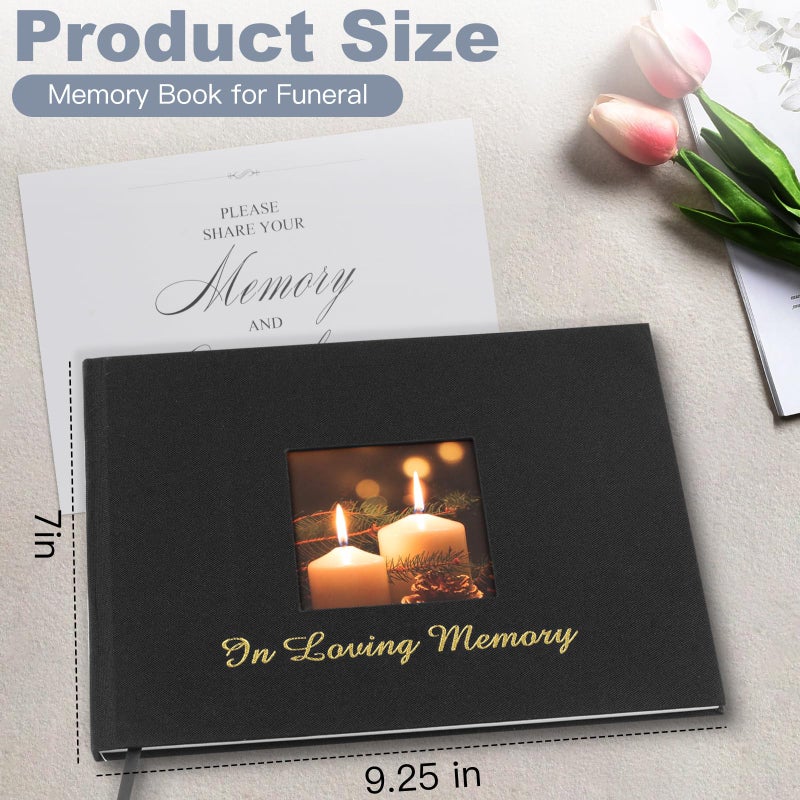 Utron Funeral Guest Book for Memorial Service, Hardcover Black Memory Book for Funeral with Table Sign, 80 Lined Pages Thick Paper Guest Book for Memorial Service - Image 2