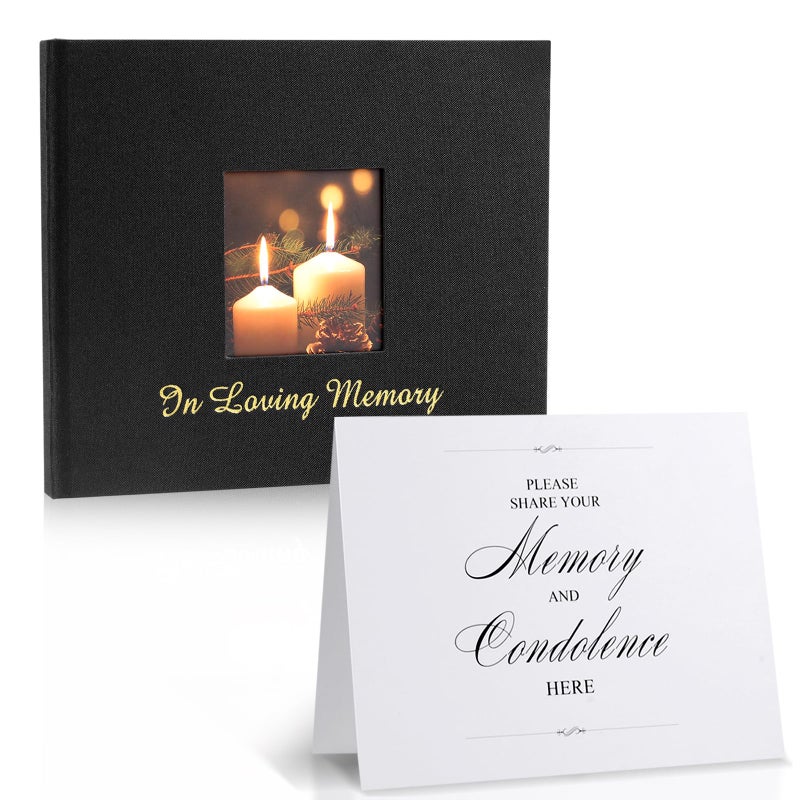 Utron Funeral Guest Book for Memorial Service, Hardcover Black Memory Book for Funeral with Table Sign, 80 Lined Pages Thick Paper Guest Book for Memorial Service - Image 1