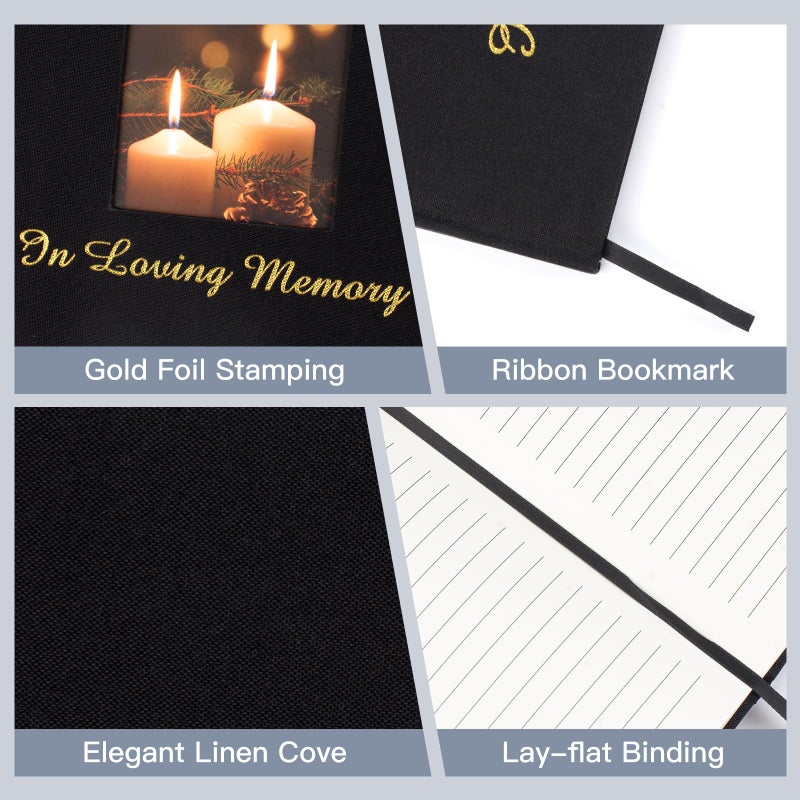 Utron Funeral Guest Book for Memorial Service, Hardcover Black Memory Book for Funeral with Table Sign, 80 Lined Pages Thick Paper Guest Book for Memorial Service - Image 4