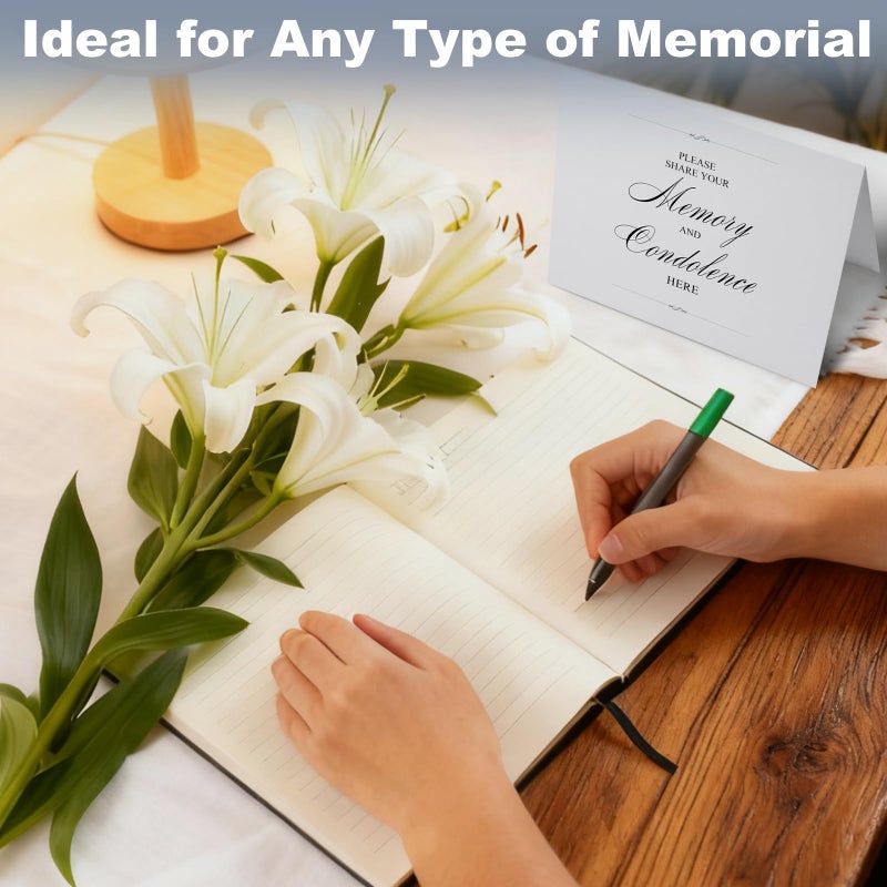 Utron Funeral Guest Book for Memorial Service, Hardcover Black Memory Book for Funeral with Table Sign, 80 Lined Pages Thick Paper Guest Book for Memorial Service - Image 5