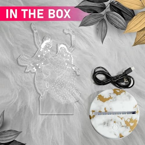 GIFTMEBAZAR 3D Illusion Radha Krishna Night Lamp with Warm White Light & On/Off Touch Button | USB Powered | Bedside Desk Table Light | Pooja Room Decor Light | Religious Night Lamp - Image 3