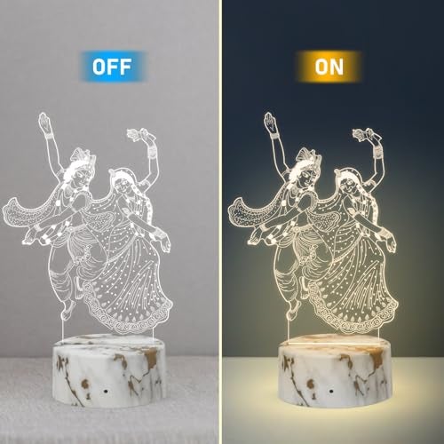 GIFTMEBAZAR 3D Illusion Radha Krishna Night Lamp with Warm White Light & On/Off Touch Button | USB Powered | Bedside Desk Table Light | Pooja Room Decor Light | Religious Night Lamp - Image 2