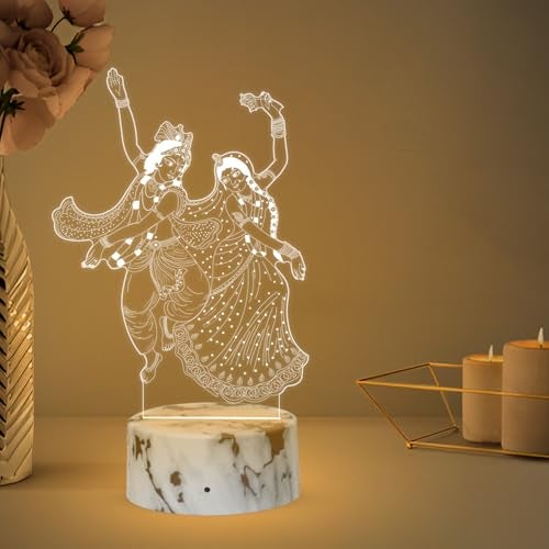 GIFTMEBAZAR 3D Illusion Radha Krishna Night Lamp with Warm White Light & On/Off Touch Button | USB Powered | Bedside Desk Table Light | Pooja Room Decor Light | Religious Night Lamp - Image 1