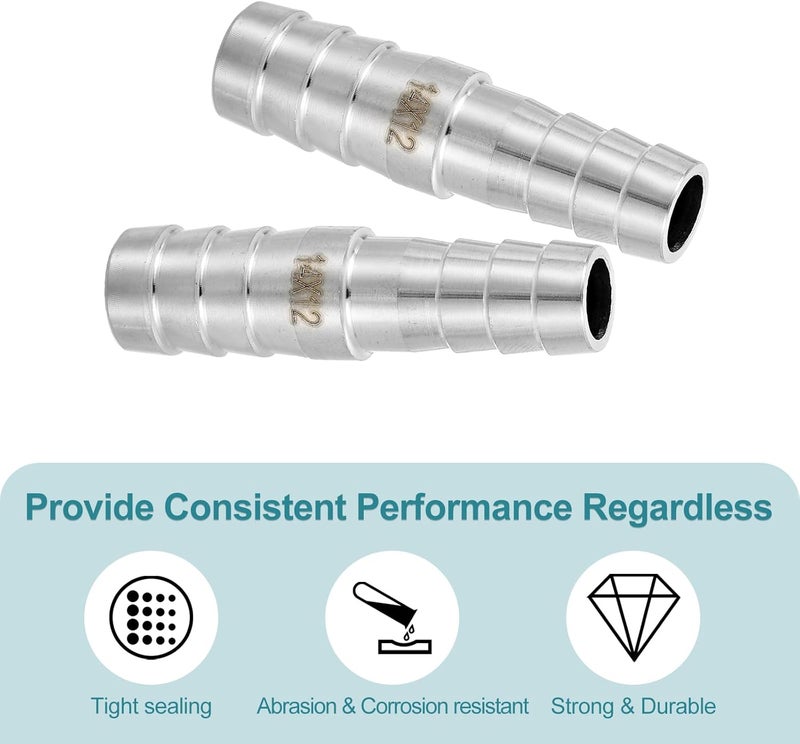 QUARKZMAN 2 pieces diameter 14 x 12 mm hose nozzle reducer pipe fitting, 304 stainless steel hose pipe fitting for vacuum systems, industrial pipe connections, silver - Image 4