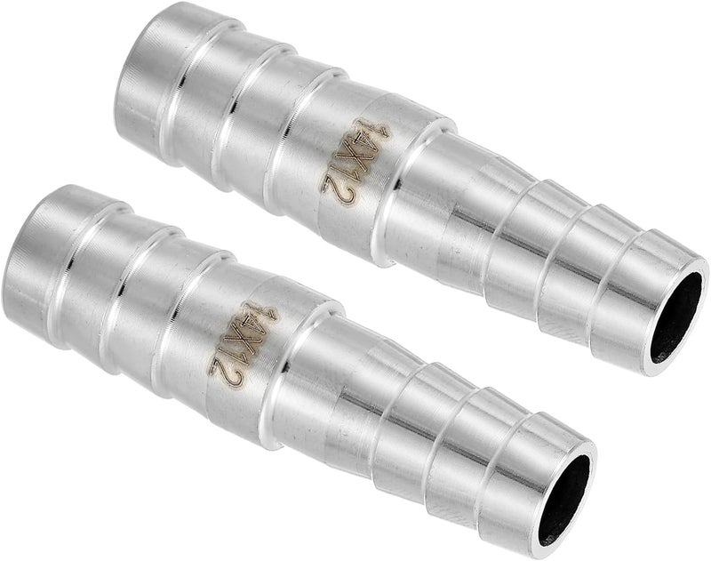 QUARKZMAN 2 pieces diameter 14 x 12 mm hose nozzle reducer pipe fitting, 304 stainless steel hose pipe fitting for vacuum systems, industrial pipe connections, silver - Image 1