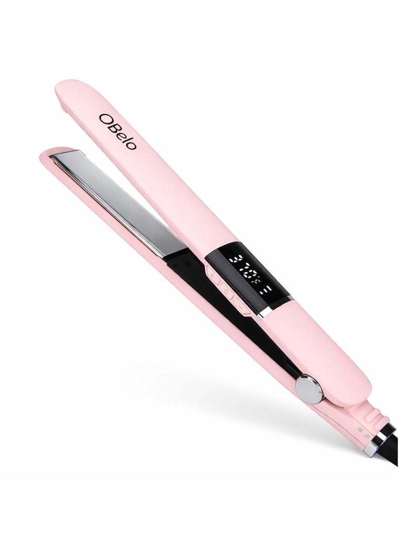 OBelo Ceramic Hair Straightener with Titanium Plates, Adjustable Temperature (300-450°F), 1-Inch Plate for All Hair Styles, 2-in-1 Hair Straightener & Curler (Pink) - Image 2