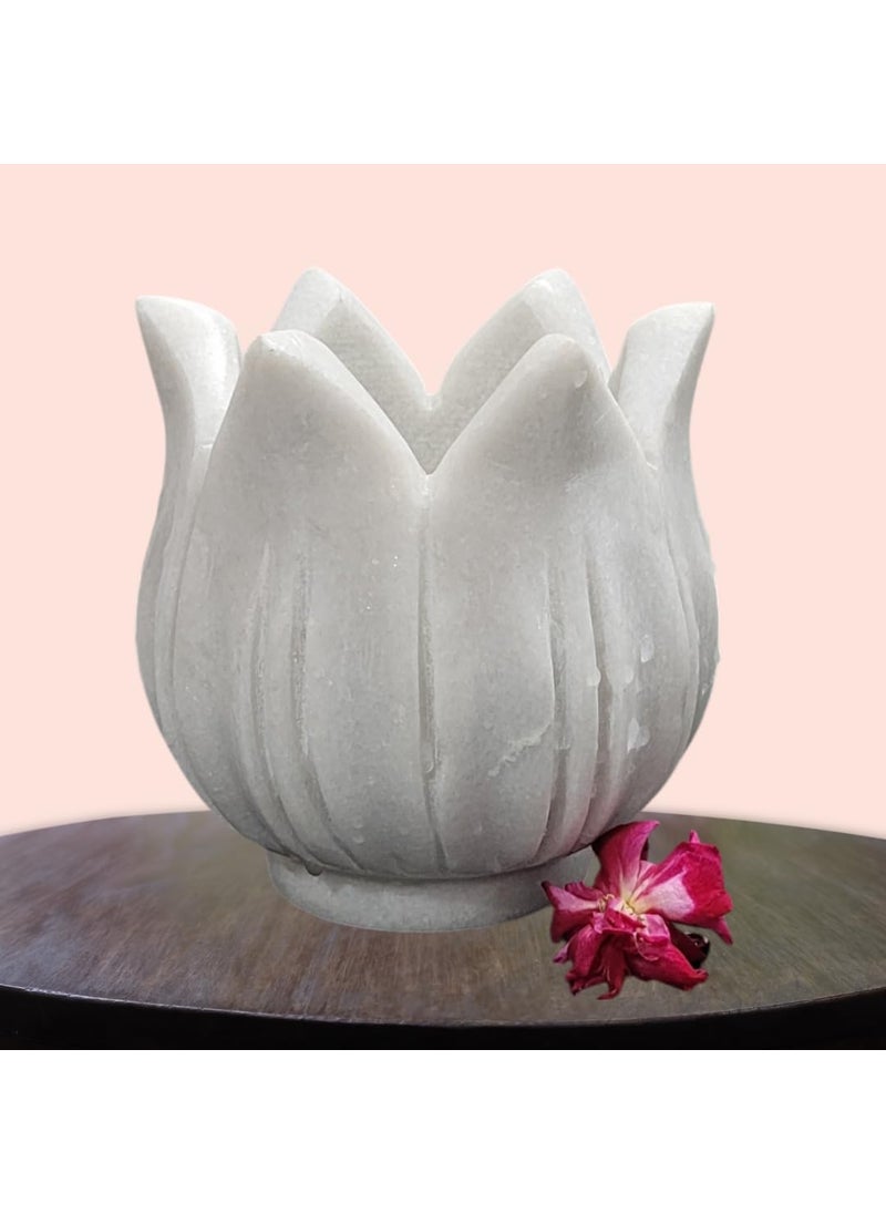 R&M - RM Marble 4inch Flower Candle Holder | Decoration Festival | Center Table Decoration | Marble Flower Bowl | Marble Candle Holder Bowl - Image 1