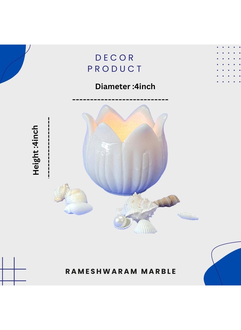 R&M - RM Marble 4inch Flower Candle Holder | Decoration Festival | Center Table Decoration | Marble Flower Bowl | Marble Candle Holder Bowl - Image 1