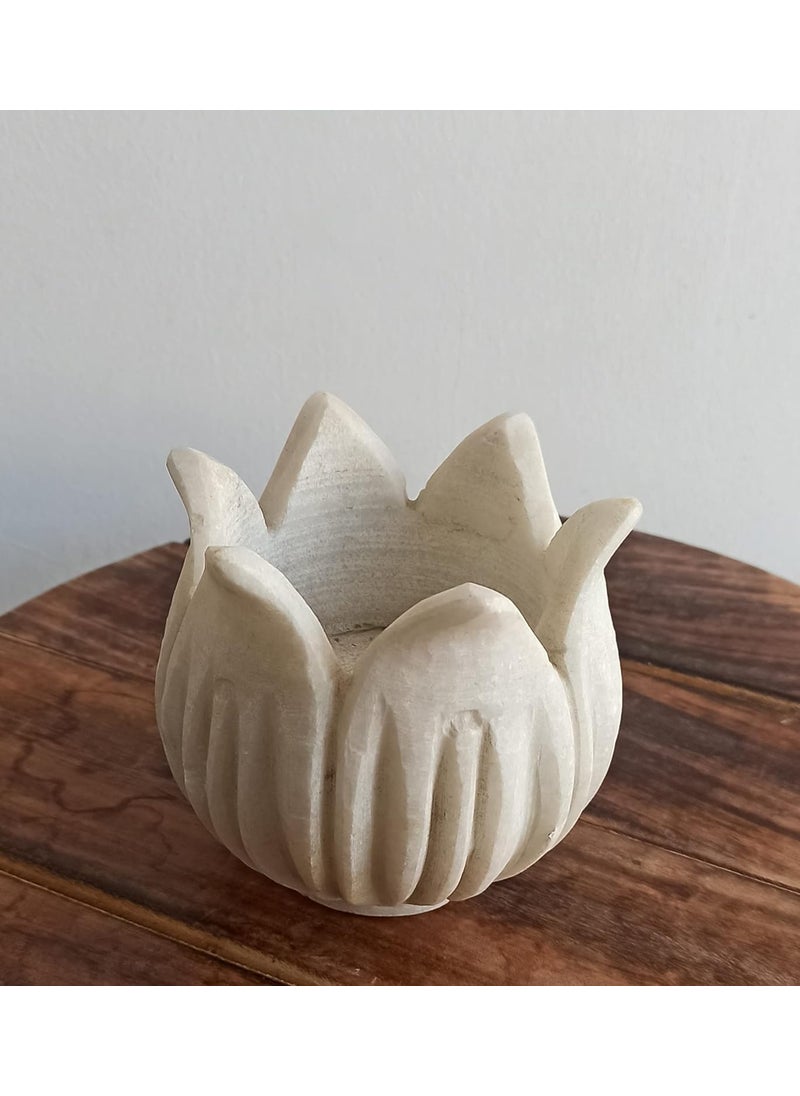 R&M - RM Marble 4inch Flower Candle Holder | Decoration Festival | Center Table Decoration | Marble Flower Bowl | Marble Candle Holder Bowl - Image 1