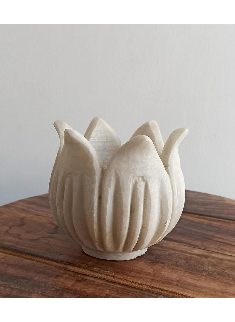 R&M - RM Marble 4inch Flower Candle Holder | Decoration Festival | Center Table Decoration | Marble Flower Bowl | Marble Candle Holder Bowl - Image 1