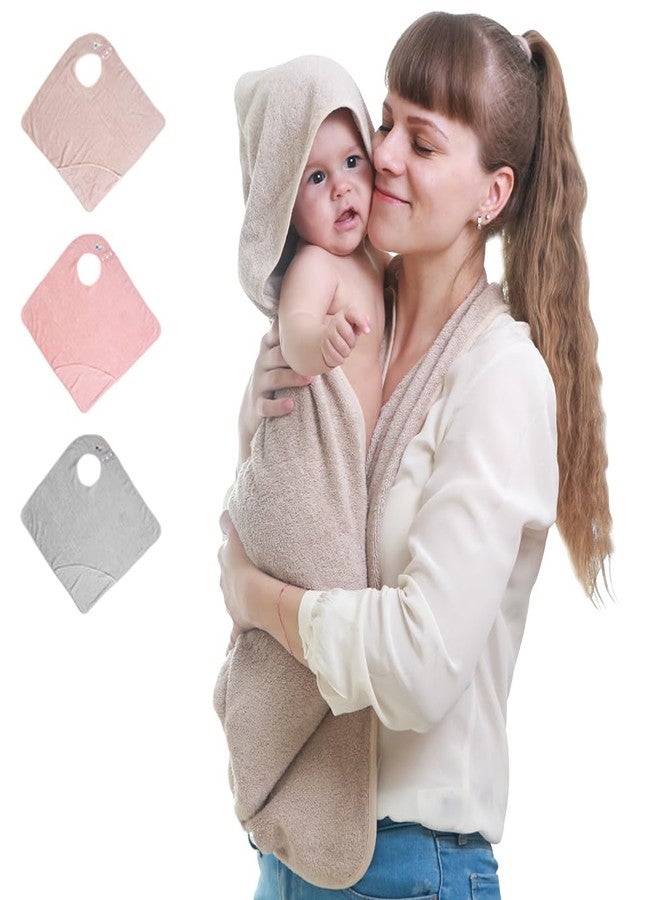 KLERICER KELRICER Hooded Baby Towels for Newborn, Hands Free Baby Hooded Bath Towel, Oversized Baby Towel with Super Absorbent 100% Cotton, 35.4 * 35.4 Inch Full Coverage Kids Bath Towel (Khaki) - Image 1