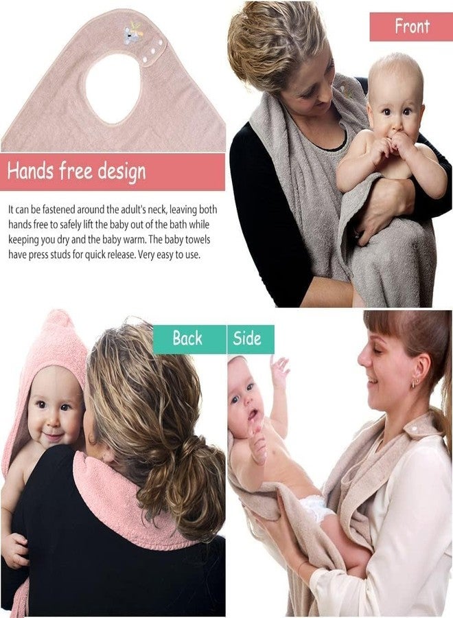 KLERICER KELRICER Hooded Baby Towels for Newborn, Hands Free Baby Hooded Bath Towel, Oversized Baby Towel with Super Absorbent 100% Cotton, 35.4 * 35.4 Inch Full Coverage Kids Bath Towel (Khaki) - Image 3