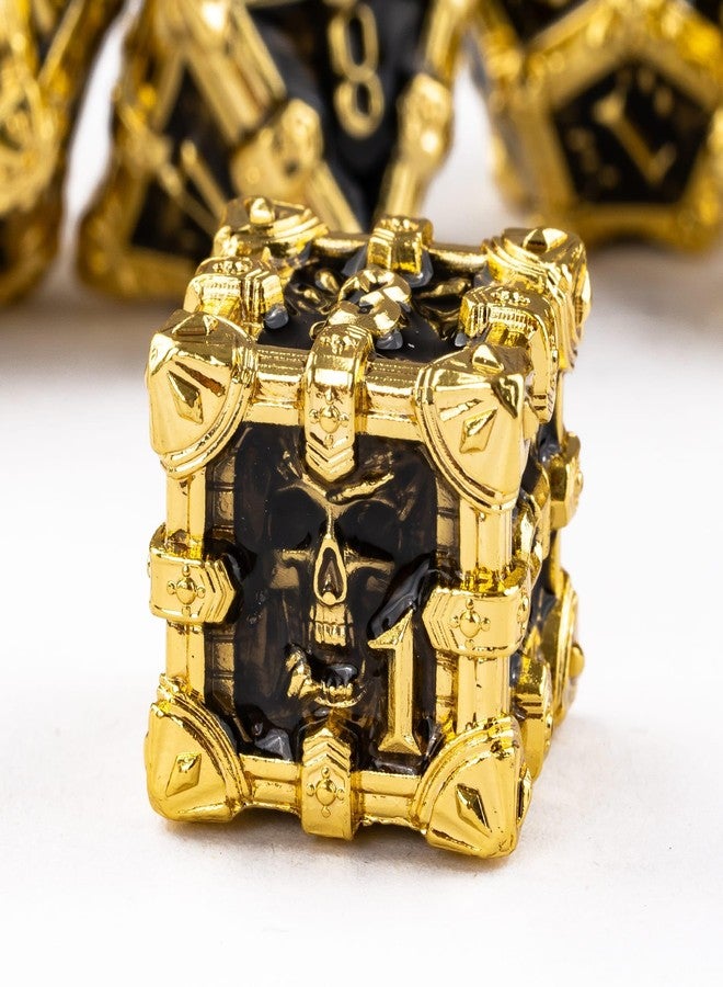 CRITALLIC Metal Skull Dice Set with Skull Bag,7PCS Polyhedral Metal Dice Set for DND Role Playing Games(Gold Black) - Image 2
