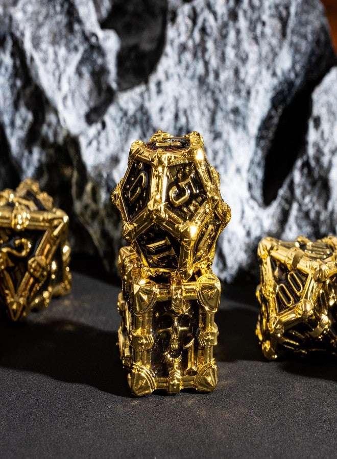 CRITALLIC Metal Skull Dice Set with Skull Bag,7PCS Polyhedral Metal Dice Set for DND Role Playing Games(Gold Black) - Image 4