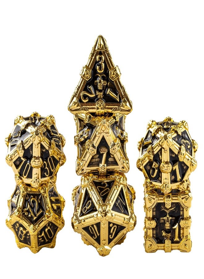 CRITALLIC Metal Skull Dice Set with Skull Bag,7PCS Polyhedral Metal Dice Set for DND Role Playing Games(Gold Black) - Image 1