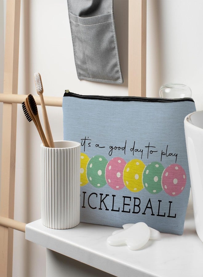 RYYCDOI Pickleball Gifts for Women: Colorful Makeup Bag, It's a Good Day to Play Cosmetic Toiletry Bag, Gifts for Pickleball Lovers (Blue) - Image 4
