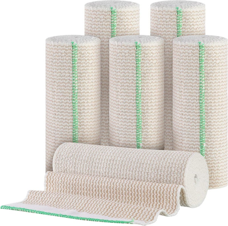 Minatee 6 Pack Elastic Bandage Wrap 6 Inch Wide Compression Elastic Bandage Wrap with Hook and Loop Fasteners at Both Ends Support and First Aid for Sports Sprained Medical and Injury Recovery - Image 1