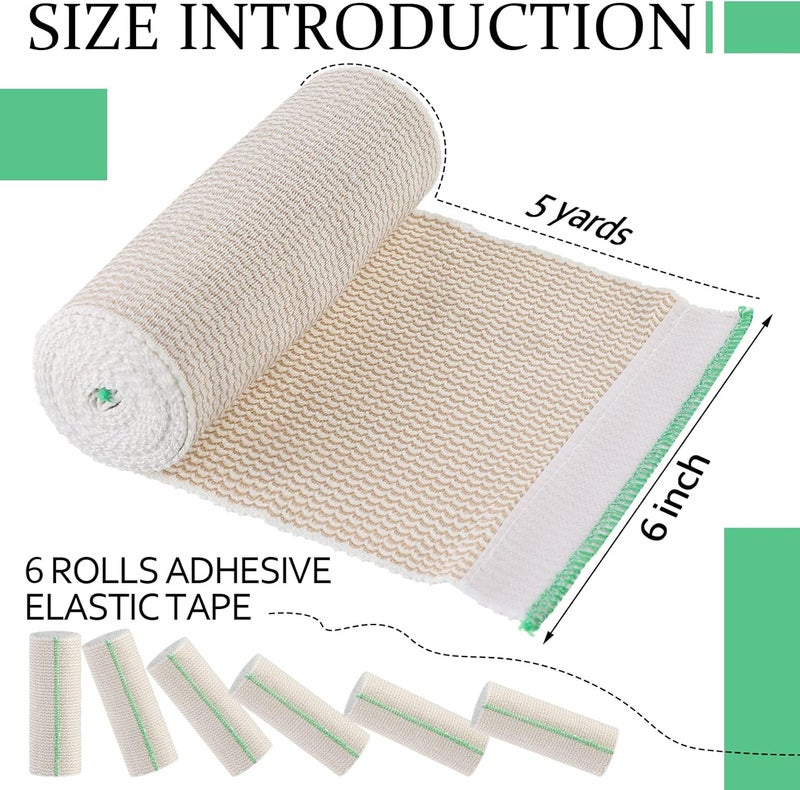 Minatee 6 Pack Elastic Bandage Wrap 6 Inch Wide Compression Elastic Bandage Wrap with Hook and Loop Fasteners at Both Ends Support and First Aid for Sports Sprained Medical and Injury Recovery - Image 2