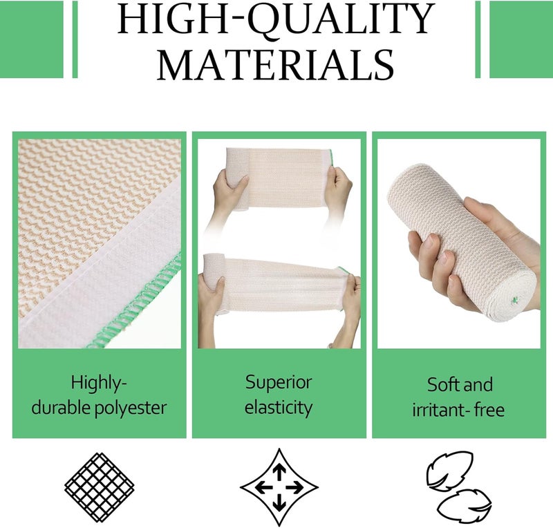 Minatee 6 Pack Elastic Bandage Wrap 6 Inch Wide Compression Elastic Bandage Wrap with Hook and Loop Fasteners at Both Ends Support and First Aid for Sports Sprained Medical and Injury Recovery - Image 3