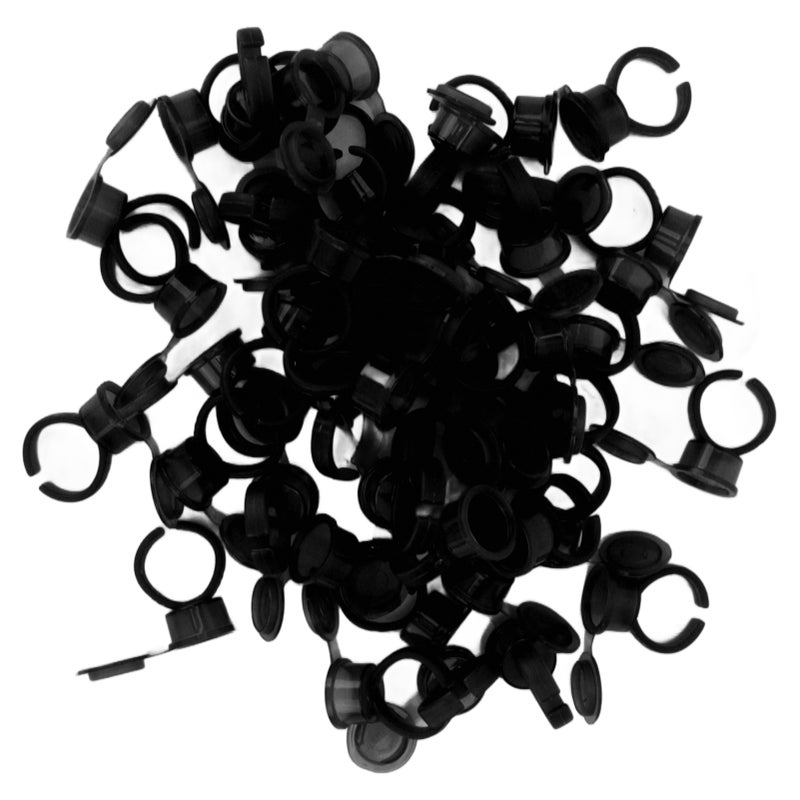 50Pcs Microblading Pigment Ring Cups with Cover for Tattoo Ink Semi Permanent Makeup Eyebrow Glue Container Black - Image 3