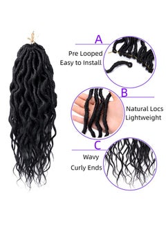 LOSMOEER LOSMOEER Faux Locs Crochet Hair 12 Inch, 6 Packs Goddess Locs Crochet Hair for Women, Soft Locs Pre Looped Crochet Braids with Wavy Curly Ends Boho Locs Synthetic Braids Extensions (#1B)  - Image 3
